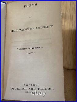 1857 Complete Longfellow Poems Vol I & IITicknor & Fields, BostonHardcover