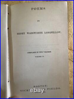 1857 Complete Longfellow Poems Vol I & IITicknor & Fields, BostonHardcover