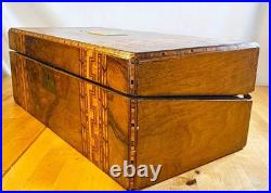 1860s English Victorian Large Tunbridge Ware Marquetry Inlay Writing Box Antique