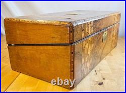 1860s English Victorian Large Tunbridge Ware Marquetry Inlay Writing Box Antique