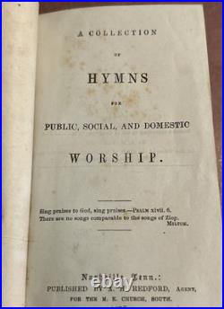 1877 Antique Vintage Full Leather Hand Tooled Hymn Book 3.5x5.5x1.25, Nashville