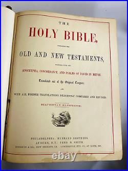 1882 Antique Holy Bible HUGE vintage leather book Munroe Thomas Elizabeth Johnst