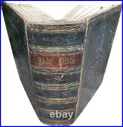 1887 Antique Family Devotional Bible ILLUSTRATED VINTAGE RELIGION BOOK prop Old