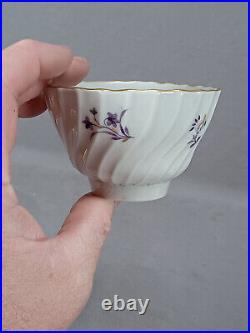 18th Century Flight Worcester Hand Painted Purple & Gold Tea Bowl & Saucer