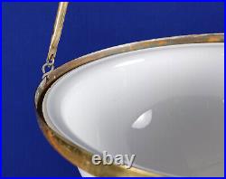 1930s Vintage English Art Deco Opaline & Brass Plafonnier / Bowl Pendant Light