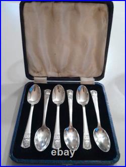 1934 Vintage R Bond & Co English 925 Silver 1910-1935 A. D 4 Spoons + Box