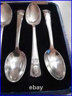1934 Vintage R Bond & Co English 925 Silver 1910-1935 A. D 4 Spoons + Box