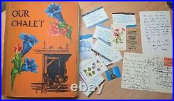 1950 Huge Swiss Scrap Book Vintage Antique Diary PHOTOS Mountain LETTERS Flowers