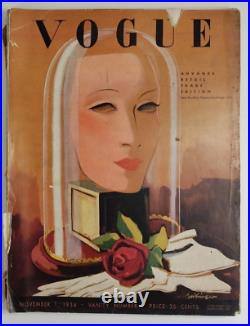 2 Antique Vintage Vogue magazines November 1934 August 1934 Complete periodicals