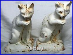 2 Fine Small Vintage Cast Iron Cute Feline Cat Animal Garden Statue Sculptures