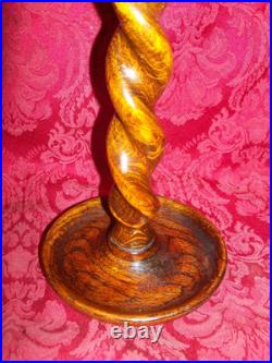 2 Vintage Antique English Oak Barley Twist 12 Candlestick Candle Holders