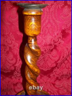 2 Vintage Antique English Oak Barley Twist 12 Candlestick Candle Holders