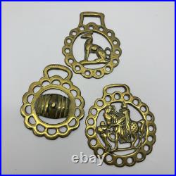 3 Vintage Horse Brasses Antique English Brass Harness Medallions Decor Set