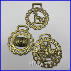 3 Vintage Horse Brasses Antique English Brass Harness Medallions Decor Set