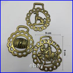 3 Vintage Horse Brasses Antique English Brass Harness Medallions Decor Set