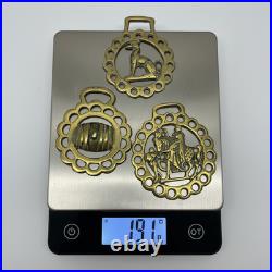 3 Vintage Horse Brasses Antique English Brass Harness Medallions Decor Set