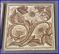 4 Vintage Antique Victorian English Porcelain Floral Decorated 6 Pottery Tiles