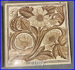 4 Vintage Antique Victorian English Porcelain Floral Decorated 6 Pottery Tiles