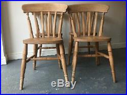 4x Rustic Solid Beech Slat Back English Country Vintage Farmhouse Dining Chairs