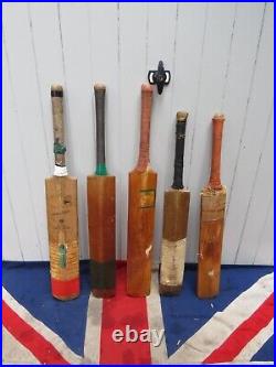 5 Old Antique Vintage Retro Wooden English Willow Cricket Bat & Cricket Ball