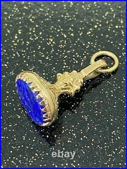 9K Yellow Gold & Lapis Lazuli Vintage English Antique Fob Charm