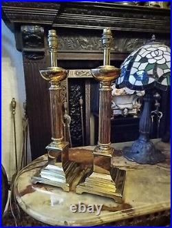 A Pair Timeless Elegance Brass Column Vintage Georgian Style Brass Table Lamps