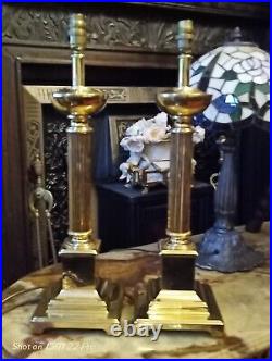 A Pair Timeless Elegance Brass Column Vintage Georgian Style Brass Table Lamps