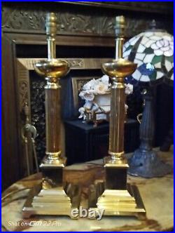 A Pair Timeless Elegance Brass Column Vintage Georgian Style Brass Table Lamps