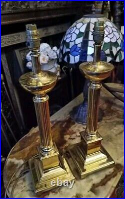 A Pair Timeless Elegance Brass Column Vintage Georgian Style Brass Table Lamps