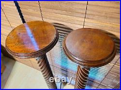 A Pair of Tall Vintage Solid Wood English Barley Twist Torchère Plant Stands