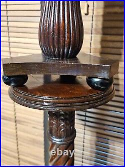 A Pair of Tall Vintage Solid Wood English Barley Twist Torchère Plant Stands