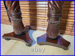 A Pair of Tall Vintage Solid Wood English Barley Twist Torchère Plant Stands