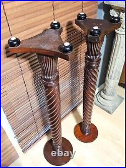 A Pair of Tall Vintage Solid Wood English Barley Twist Torchère Plant Stands