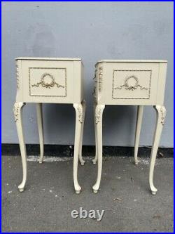 A Pair of Vintage French Antique Style Bedside Cabinets in Old English White