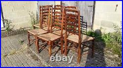 A Set of 6 Vintage Elm Ladder Back Kitchen Dining Chairs with Rush seats
