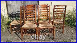 A Set of 6 Vintage Elm Ladder Back Kitchen Dining Chairs with Rush seats