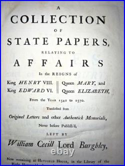 ANTIQUE 1740 RARE BOOK King Henry VIII Collection of State Papers 1542-1570