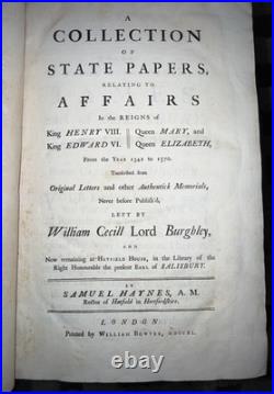 ANTIQUE 1740 RARE BOOK King Henry VIII Collection of State Papers 1542-1570
