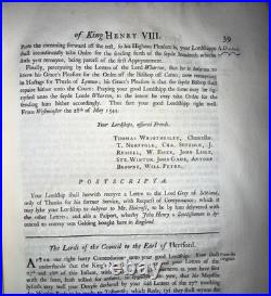 ANTIQUE 1740 RARE BOOK King Henry VIII Collection of State Papers 1542-1570