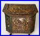 ANTIQUE 19c VINTAGE ENGLISH EMBOSSED BRASS REPOUSSE STORAGE Rolling Log Box Lrg