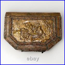 ANTIQUE 19c VINTAGE ENGLISH EMBOSSED BRASS REPOUSSE STORAGE Rolling Log Box Lrg