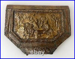 ANTIQUE 19c VINTAGE ENGLISH EMBOSSED BRASS REPOUSSE STORAGE Rolling Log Box Lrg