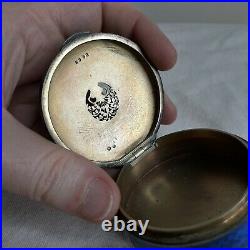 ANTIQUE SOLID SILVER GUILLOCHE ENAMEL Blue PILL TRINKET BOX HINGED Vintage