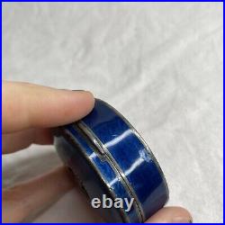 ANTIQUE SOLID SILVER GUILLOCHE ENAMEL Blue PILL TRINKET BOX HINGED Vintage