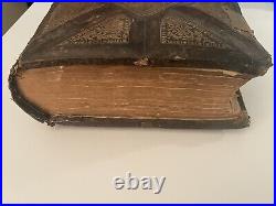 ANTIQUE VICTORIAN LEATHER FAMILY BIBLE VTG Newton Upper Fall MA MacLean Halliday