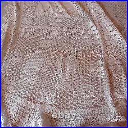 ANTIQUE VINTAGE LACE CROCHET BED SPREAD TABLE CLOTH THROW OWLS BIRDS 190cmx210cm