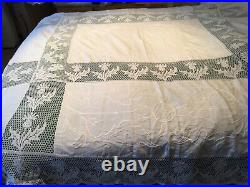 ANTIQUE VINTAGE LINEN LACE CROCHET BED SPREAD TABLE CLOTH THISTLES 190cmx200cm