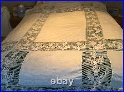 ANTIQUE VINTAGE LINEN LACE CROCHET BED SPREAD TABLE CLOTH THISTLES 190cmx200cm