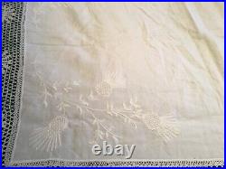 ANTIQUE VINTAGE LINEN LACE CROCHET BED SPREAD TABLE CLOTH THISTLES 190cmx200cm