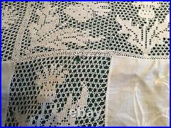 ANTIQUE VINTAGE LINEN LACE CROCHET BED SPREAD TABLE CLOTH THISTLES 190cmx200cm